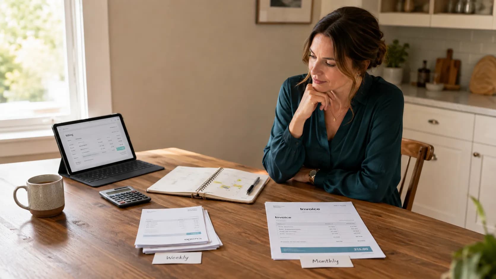 Tutor comparing a weekly and a monthly invoicing schedule