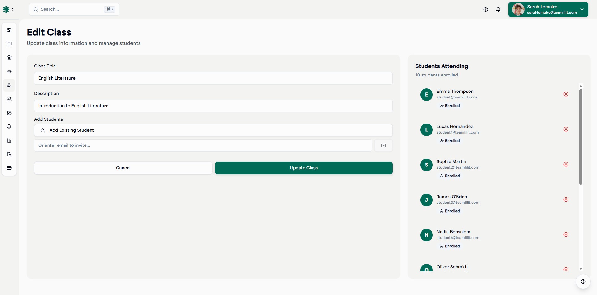 Group tutoring dashboard showing classes and schedules