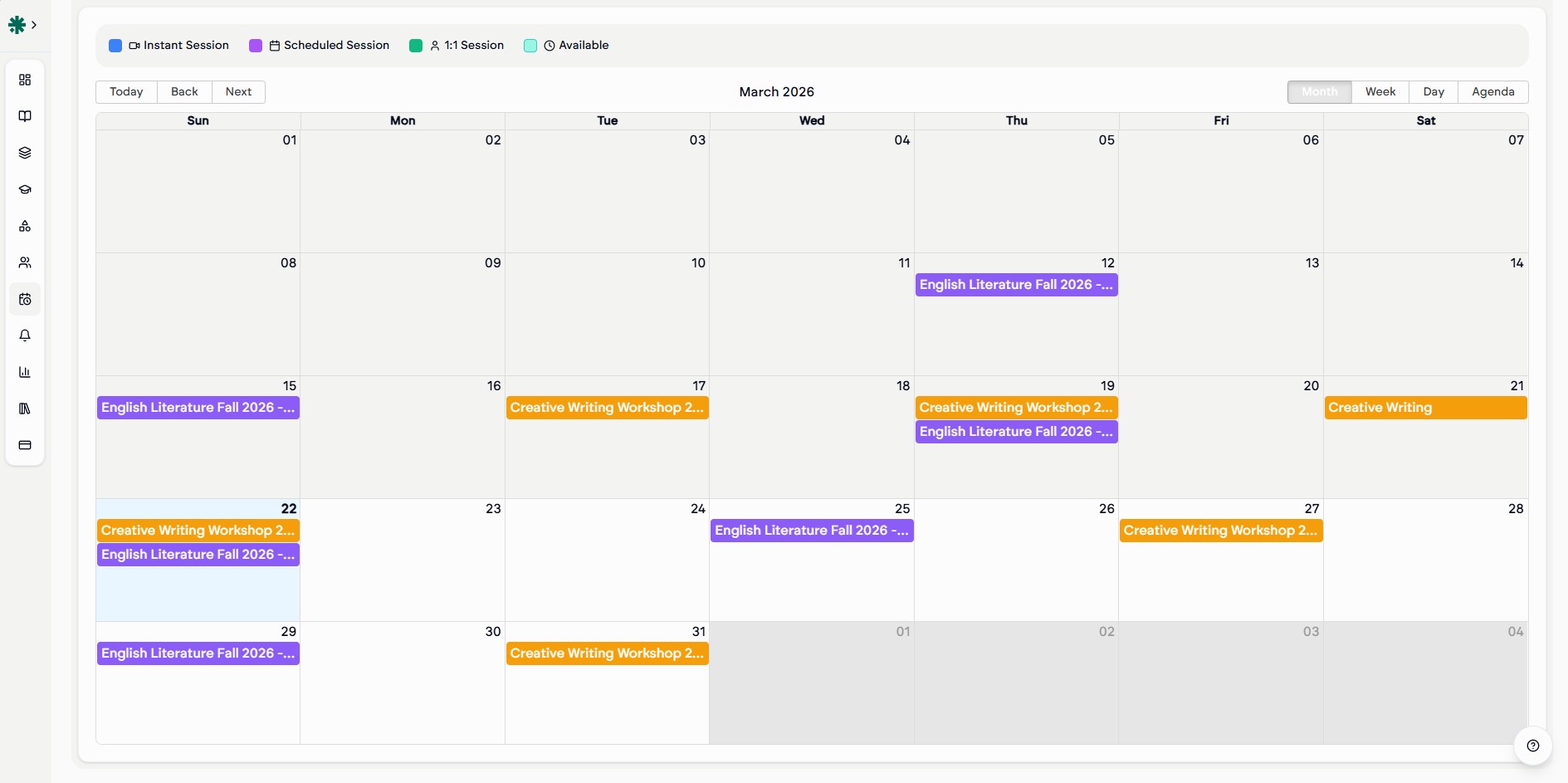 Teamlilit Calendar/session scheduling