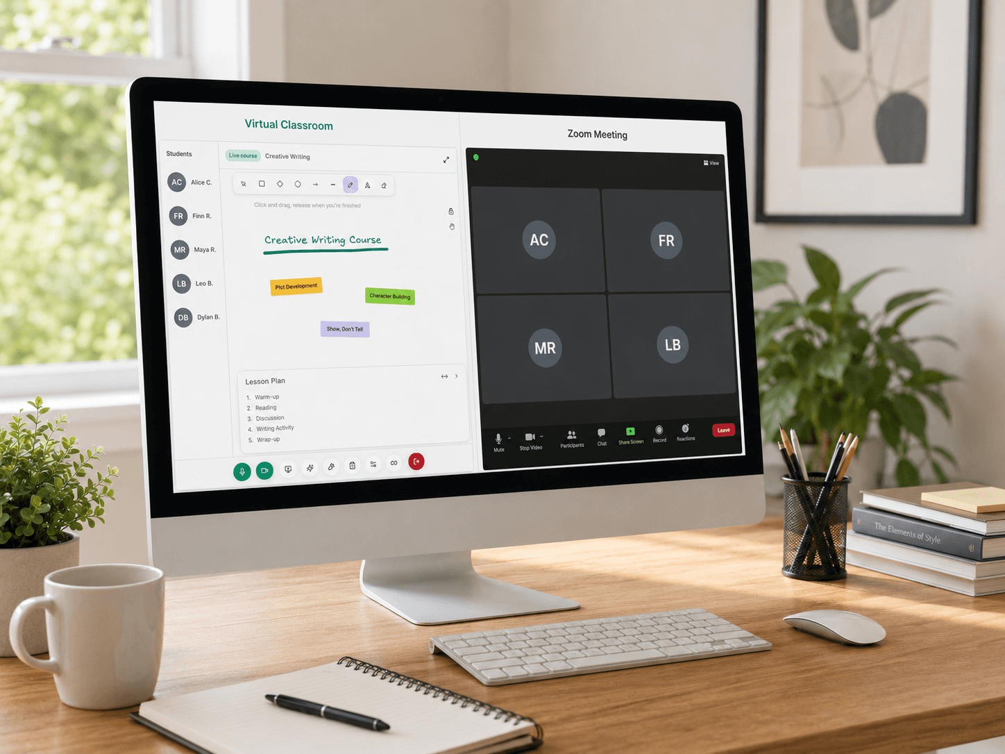 Un tuteur compare un simple appel Zoom et une classe virtuelle connectée qui regroupe planning, élèves, devoirs et présence