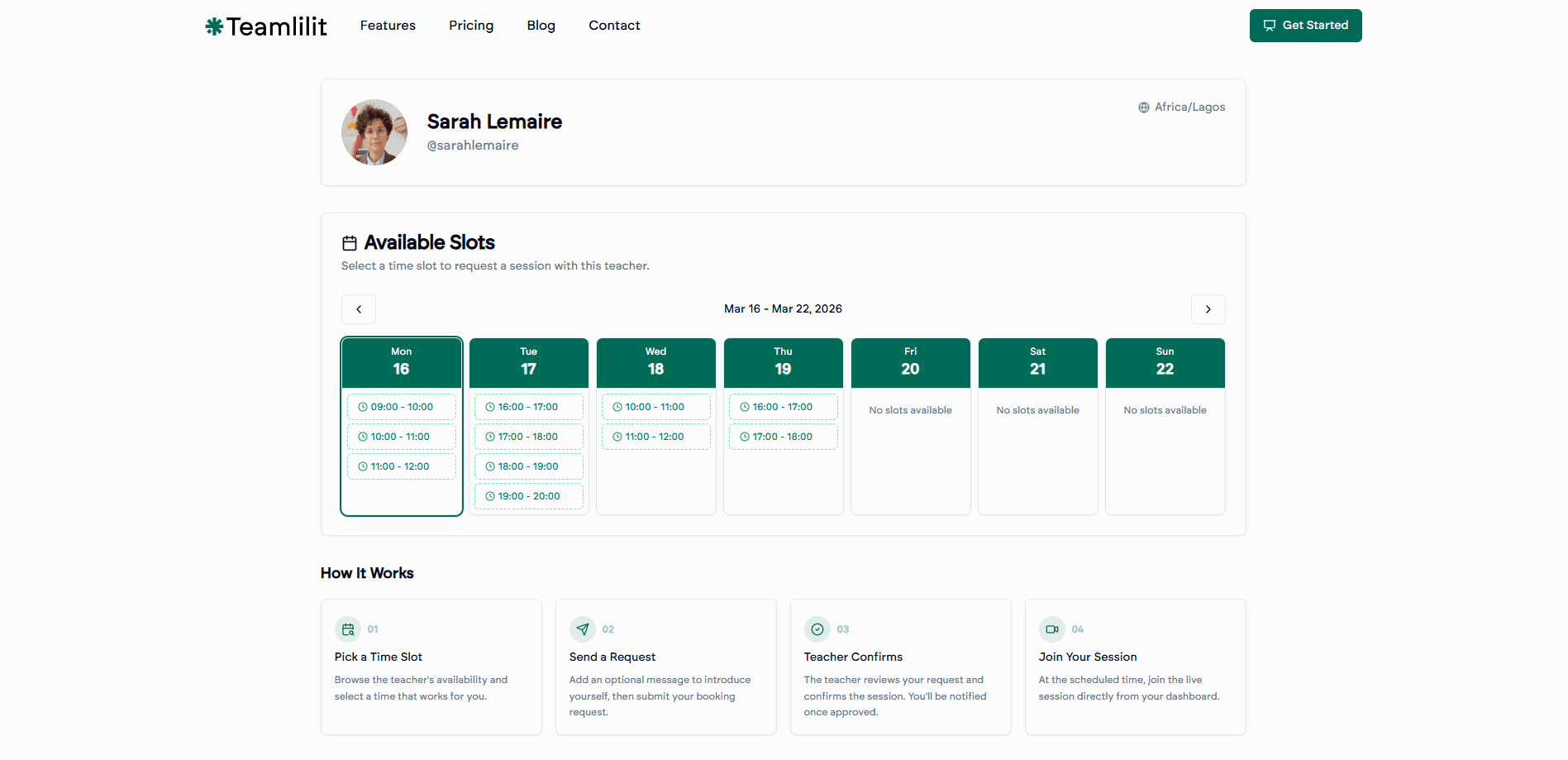 Availability & Booking Page