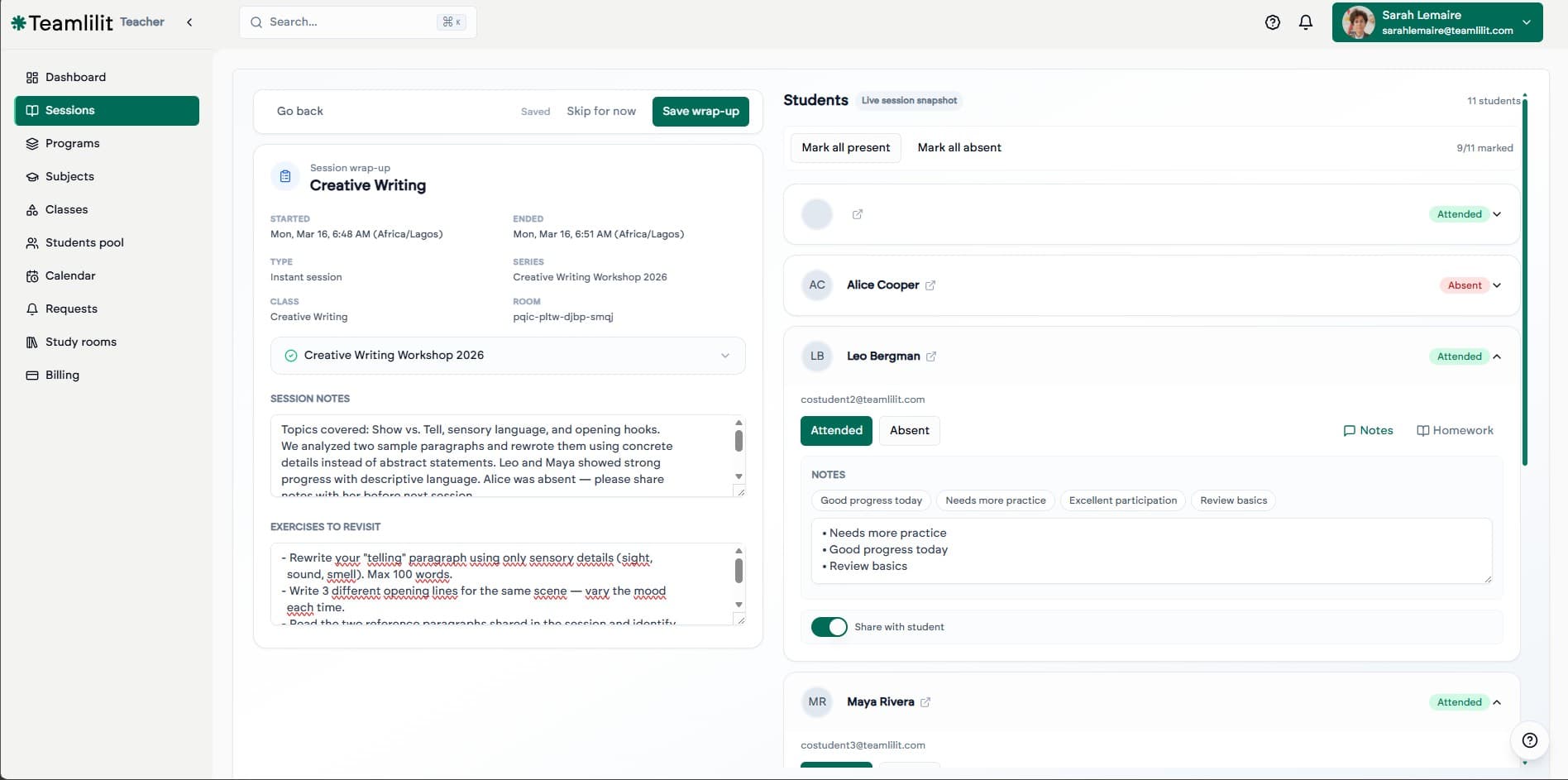 Session Wrap-up Editor