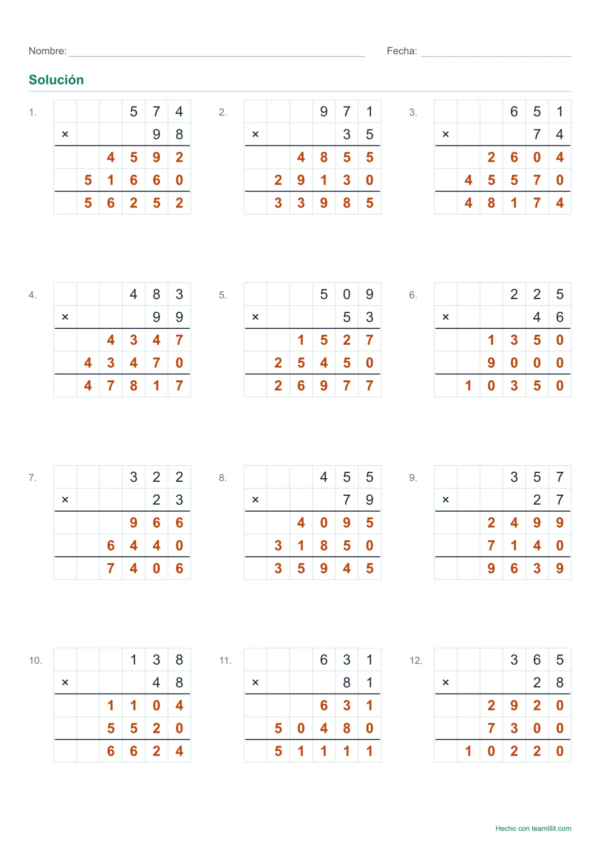 Solución de las multiplicaciones de dos cifras con los productos parciales